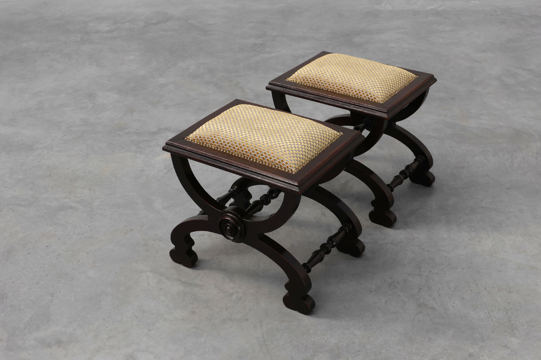 Pair of neoclassical stools with X-circular base, France ca. 1900thumbnail